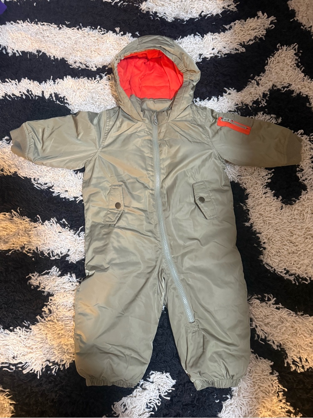 GAP Toddler Olive Green Snowsuit with Orange Lining